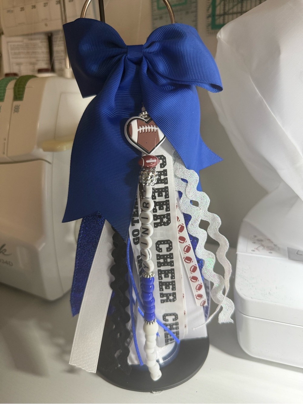 Blue Cheer Football Home Party Bow with Ribbons can also be customized bag charm